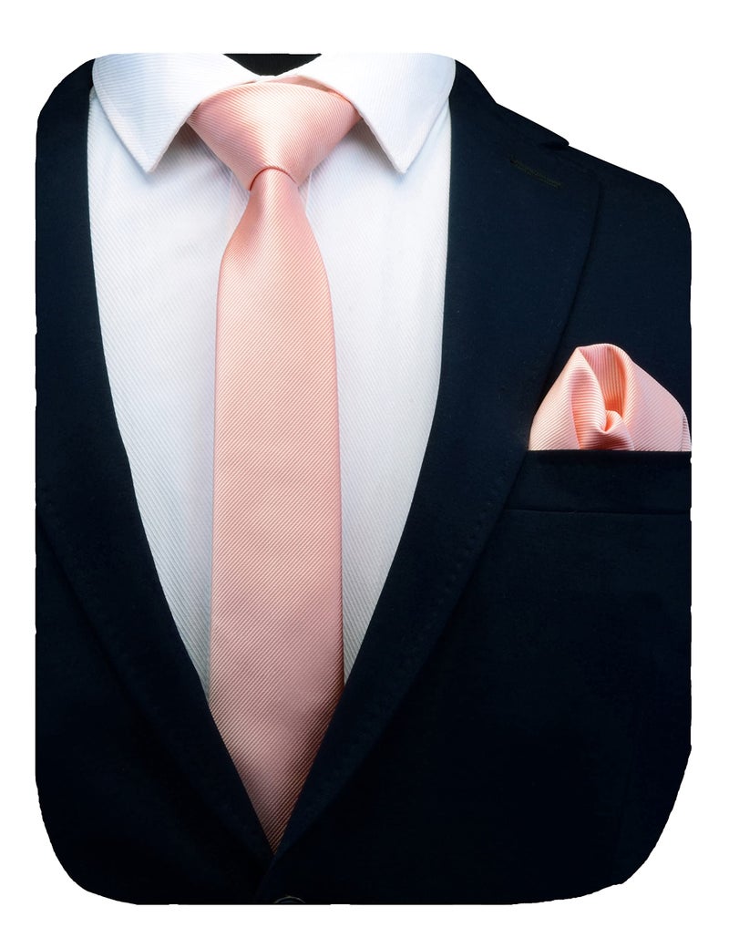 GUSLESON Rose Gold Skinny Ties for Men Solid Thin Tie Slim Necktie and Pocket Square Set (0754-32) - Image 1